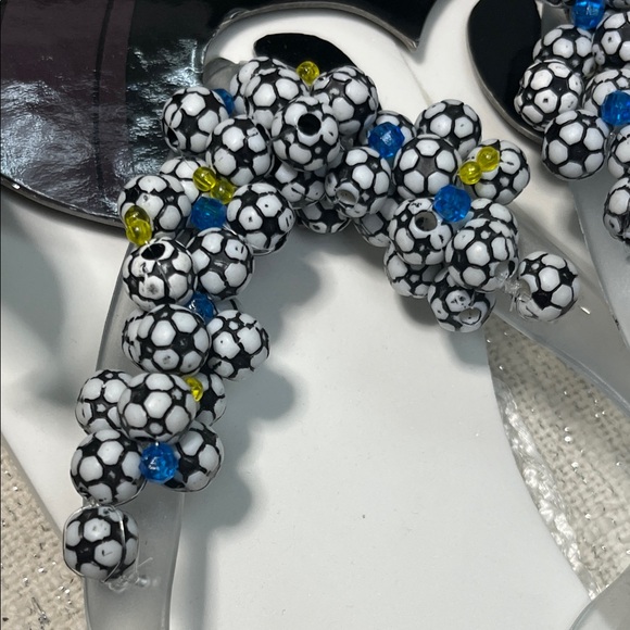 Silly Sandals White Flip Flops with Soccerball & Beaded Straps - Picture 3 of 7